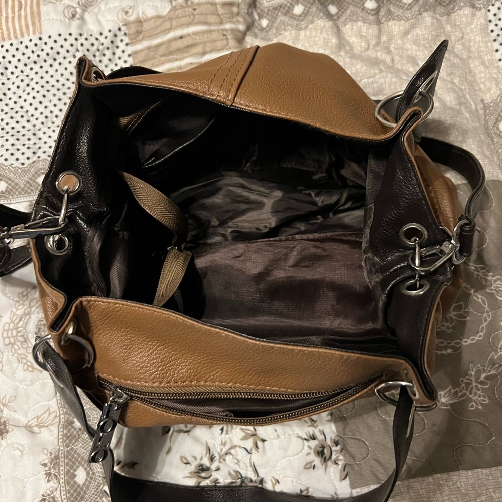 Brown and Black Leather Tote Bag